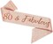 80th Birthday Sash and Tiara for Women, Rose Gold Birthday Sash Crown 80 & Fabulous Sash and Tiara for Women, 80th Birthday Gifts for Happy 80th Birthday Party Favor Supplies